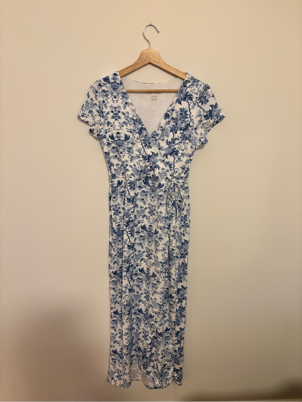 Floral Wrap Maxi Dress in White and Blue
